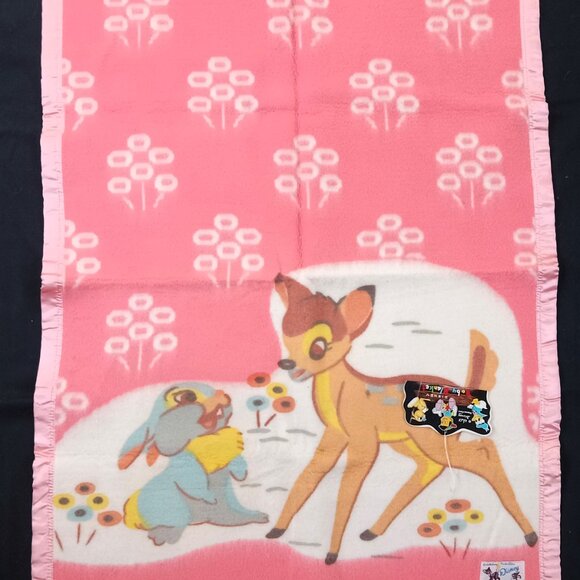 VTG Disney Classic Bambi Baby Blanket Satin Trim Pink New with Tags Disneyland - Picture 4 of 11